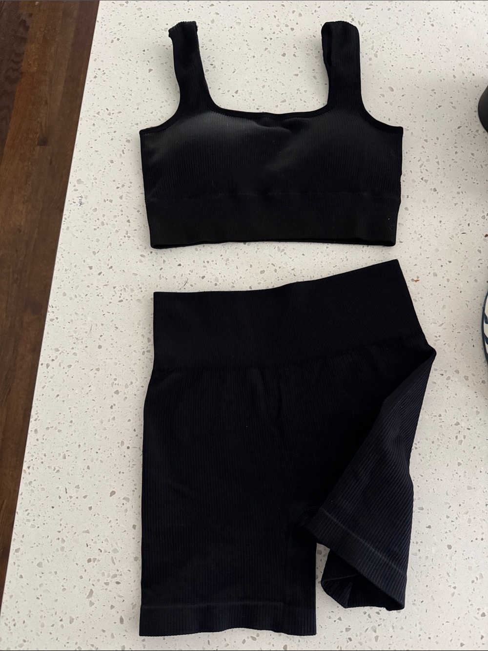 OGL Black Ribbed Seamless Sports Bra and Biker Shorts Set